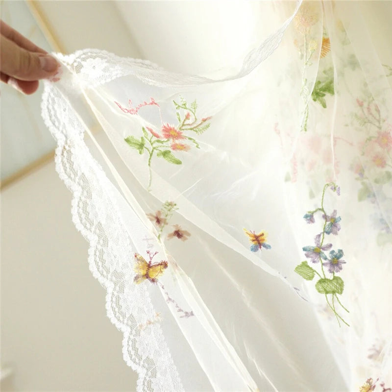 Cathedral Wedding Veil with Colorful Flowers - Long Bridal Veil with Embroidered Lace Trim & Comb