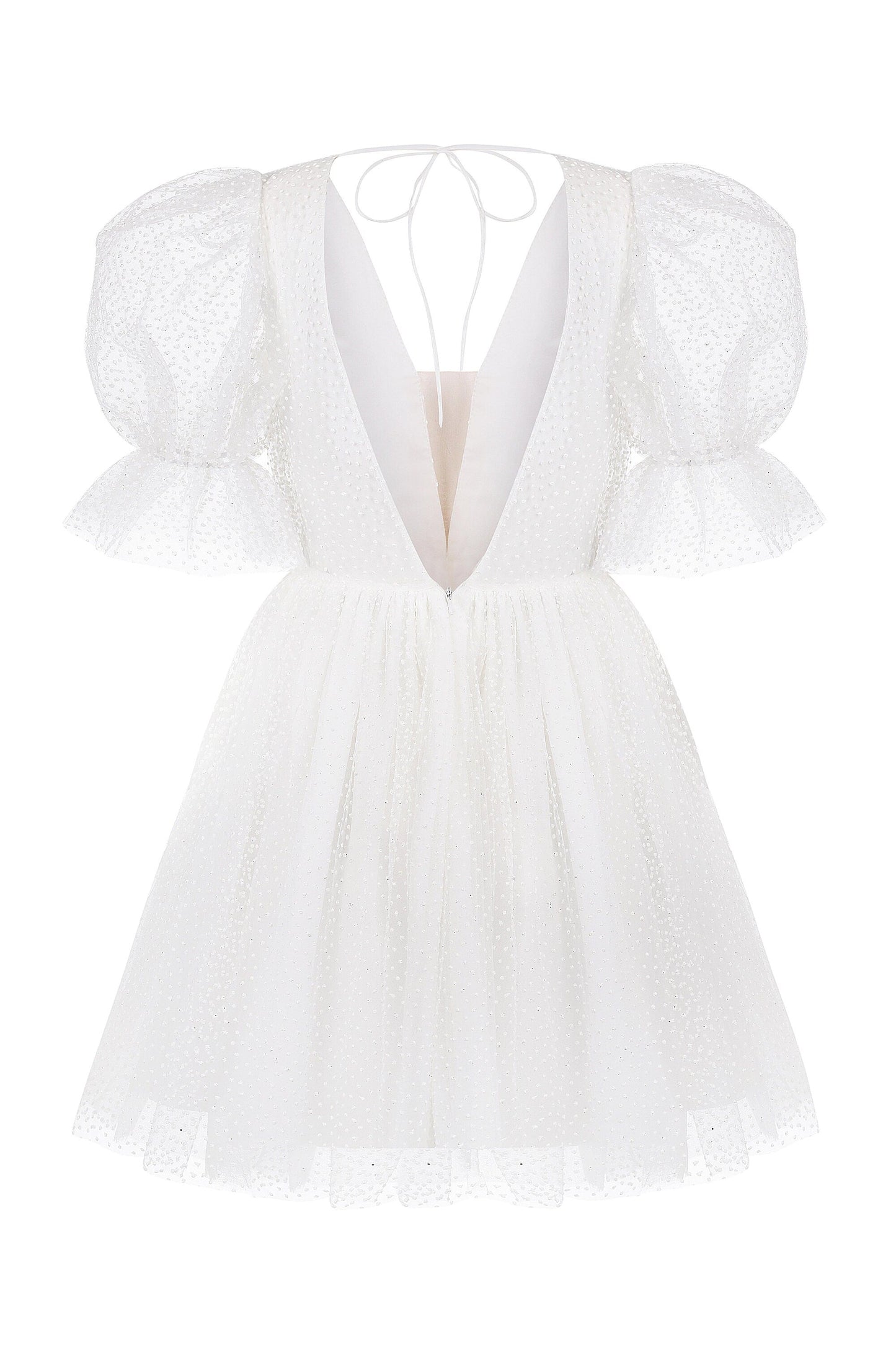 Dots Tulle Mini Wedding Dress: V-Neck Rehearsal Dinner Dress