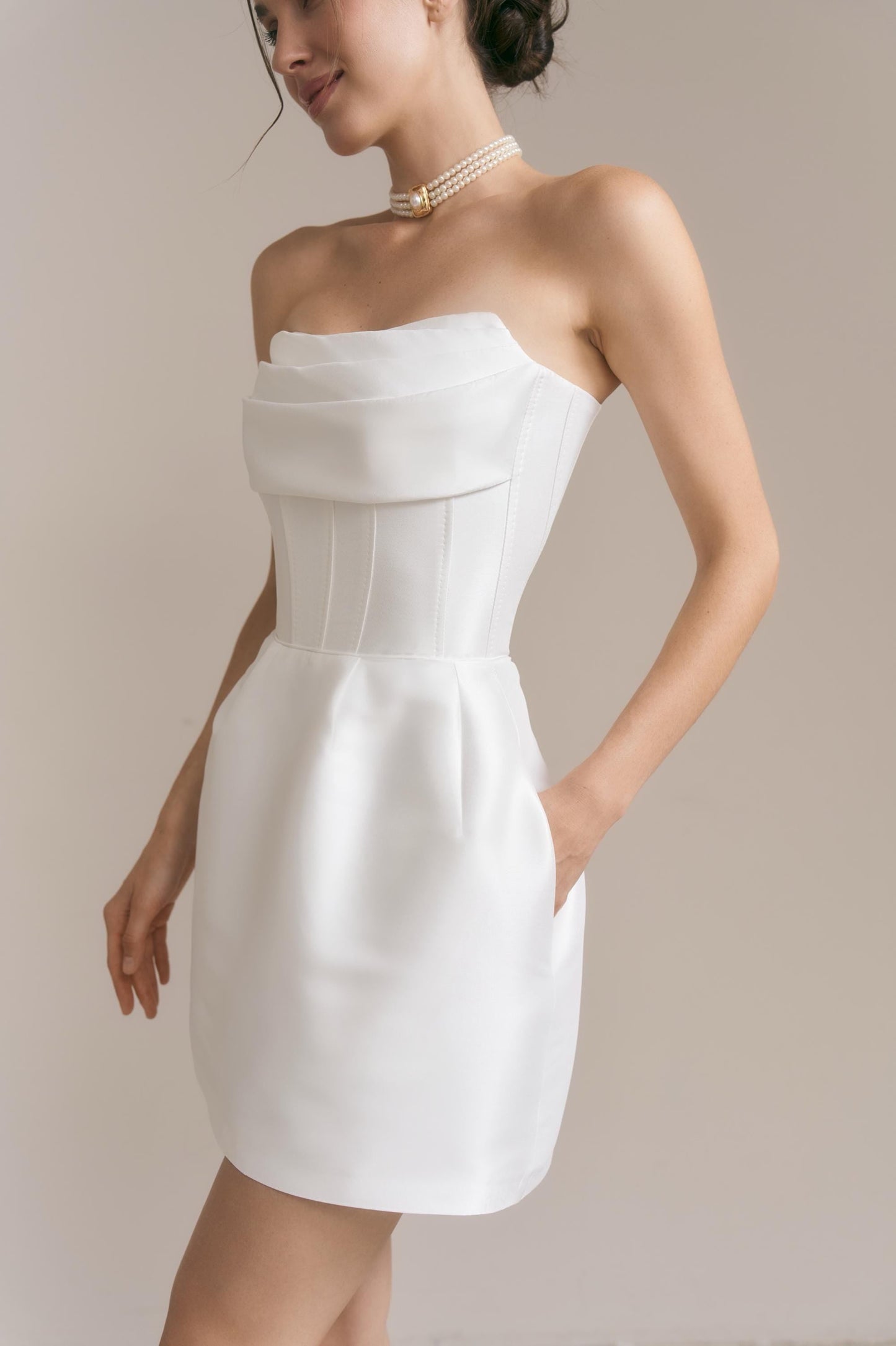 Mikado Mini Wedding Dress: Strapless Corset, Lace-Up Back
