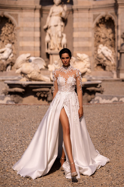 Maria Anette A-line wedding dress front view with V-neck