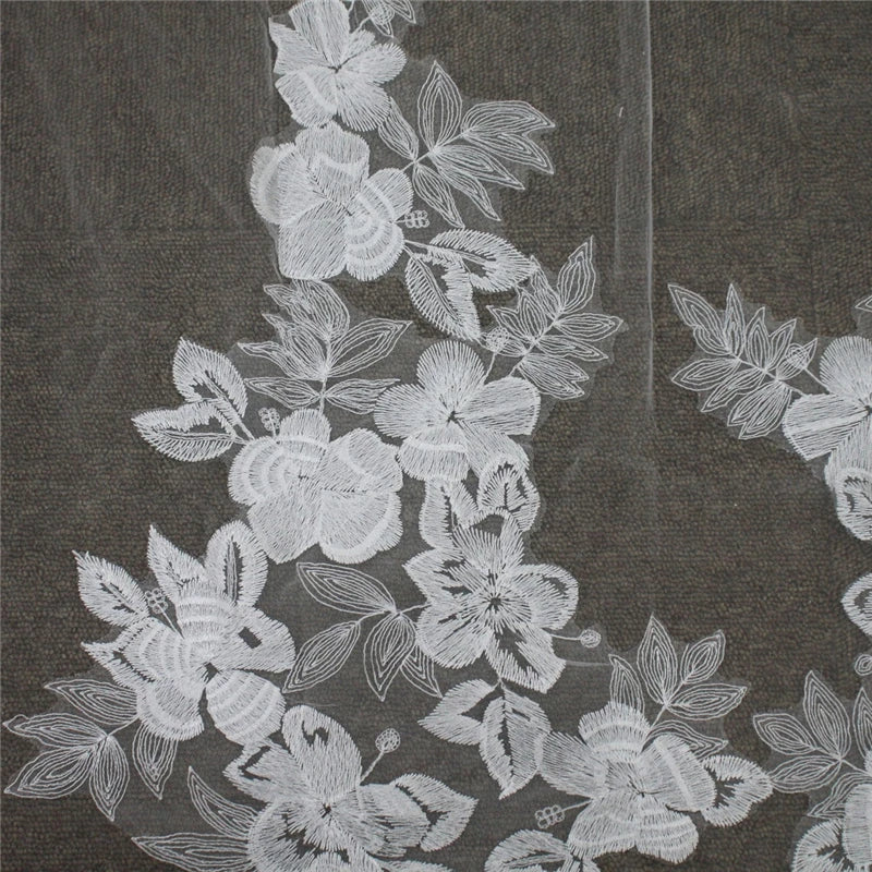 Cathedral Wedding Veil 3 Metres - Embroidered Lace Bridal Veil with Comb White Ivory