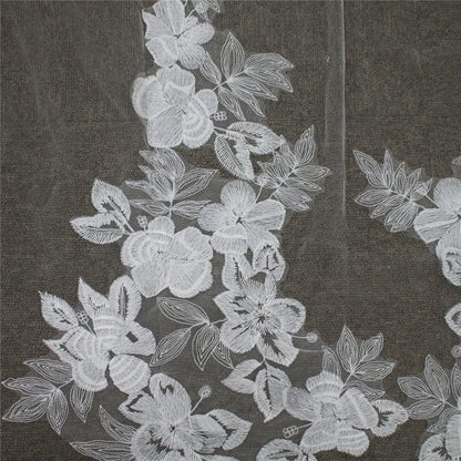 Cathedral Wedding Veil 3 Metres - Embroidered Lace Bridal Veil with Comb White Ivory