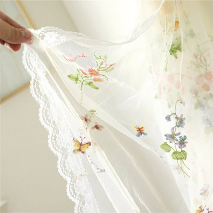 Cathedral Wedding Veil with Colorful Flowers - Long Bridal Veil with Embroidered Lace Trim & Comb