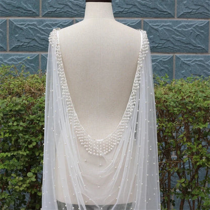 Cathedral Shoulder Veil with Pearls & Tassels - Beaded Bridal Cloak Veil 2m 3m 4m