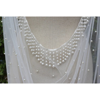Cathedral Shoulder Veil with Pearls & Tassels - Beaded Bridal Cloak Veil 2m 3m 4m