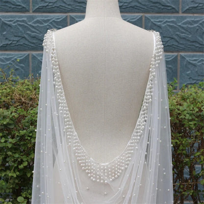 Cathedral Shoulder Veil with Pearls & Tassels - Beaded Bridal Cloak Veil 2m 3m 4m