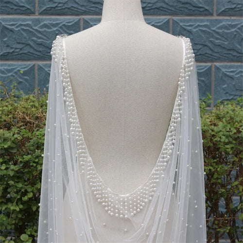 Cathedral Shoulder Veil with Pearls & Tassels - Beaded Bridal Cloak Veil 2m 3m 4m