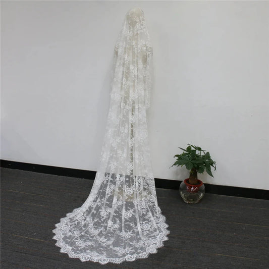 Mantilla Wedding Veil 3M - Off White Lace Chapel Veil Catholic Vintage Bridal