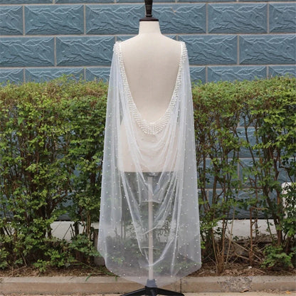 Cathedral Shoulder Veil with Pearls & Tassels - Beaded Bridal Cloak Veil 2m 3m 4m