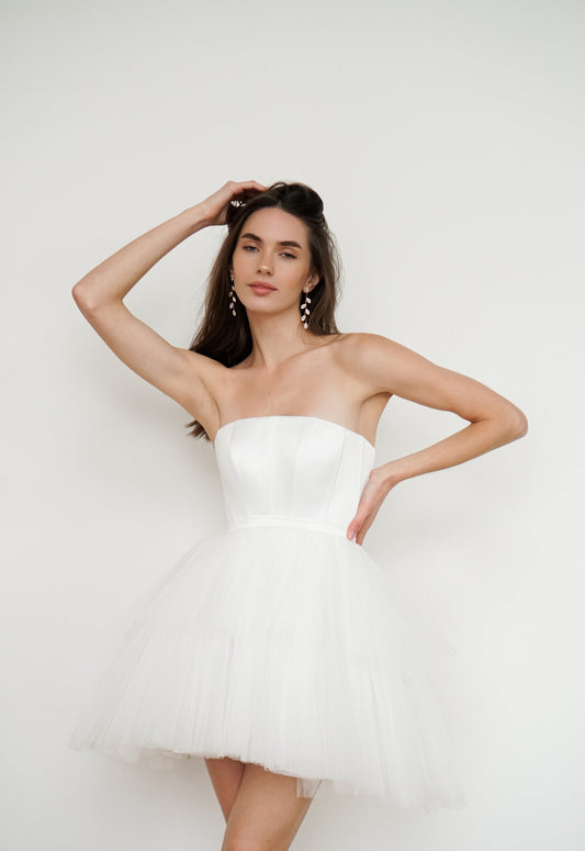 Mini Wedding Dress: Satin Corset, Tulle Skirt, Elopement Gown