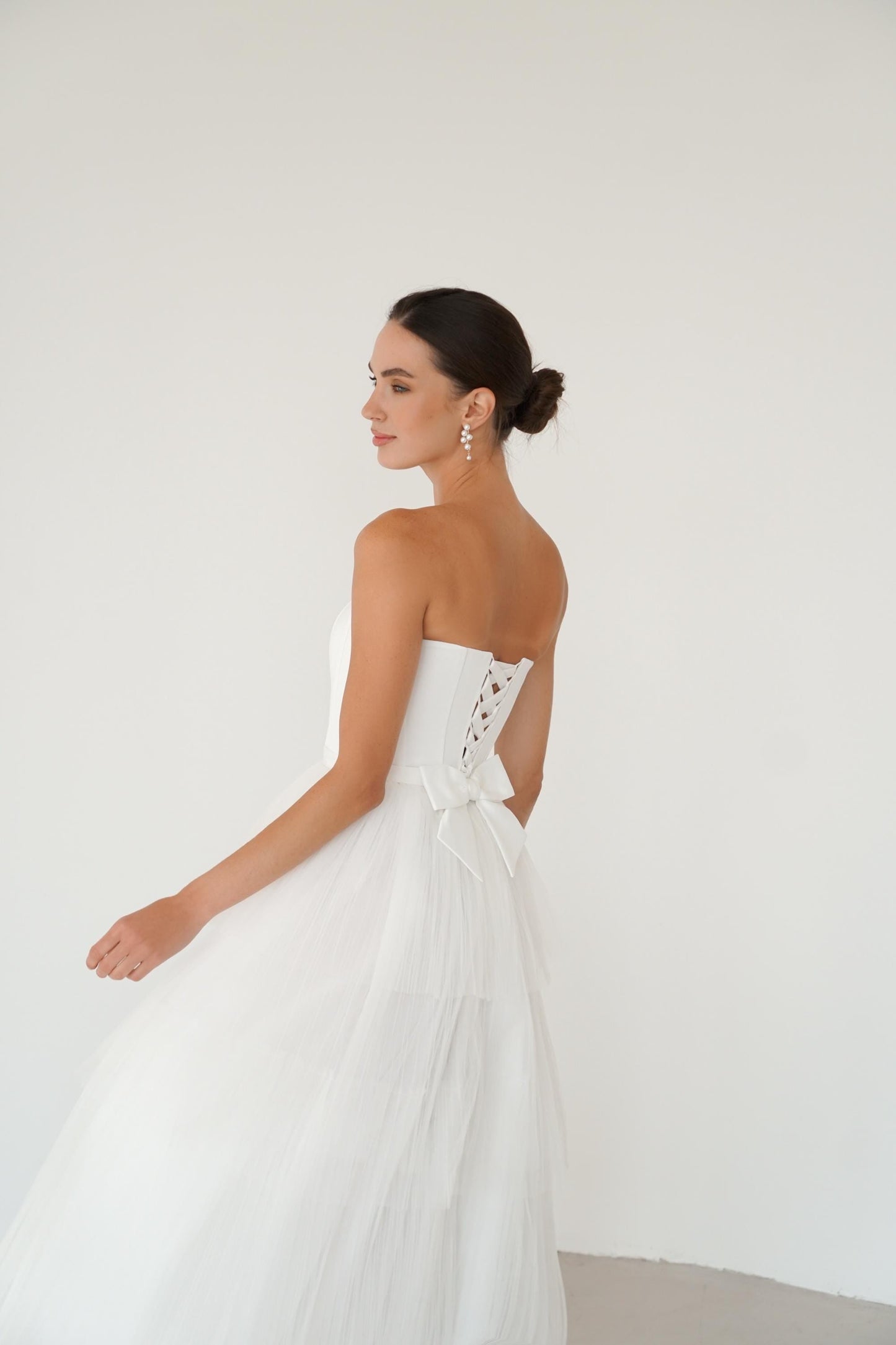 Tulle Midi Wedding Dress: Satin Corset, Tea Length Elopement Gown