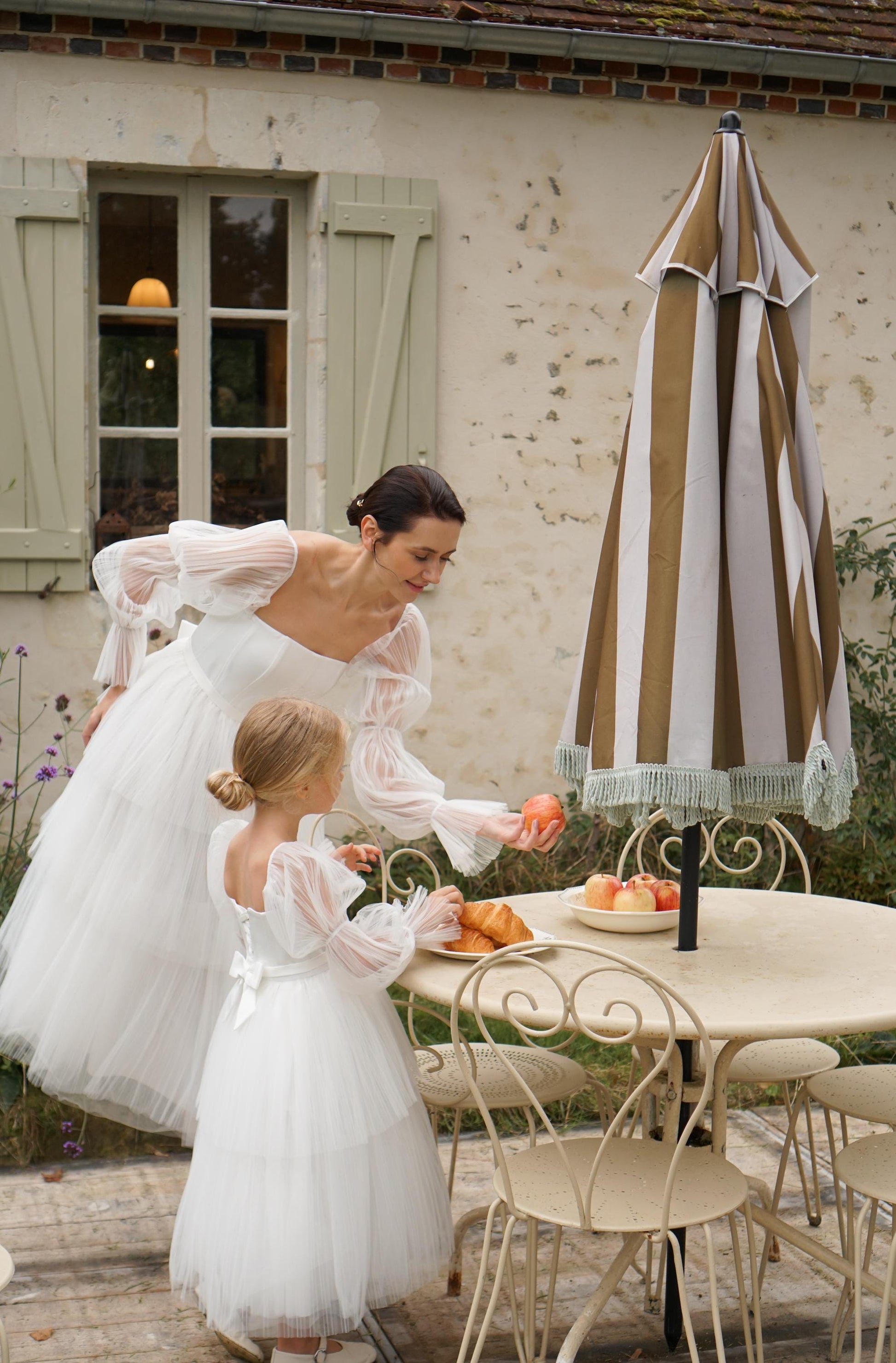 Satin Corset Wedding Midi Dress: Tulle Sleeves, Lace-Up Back