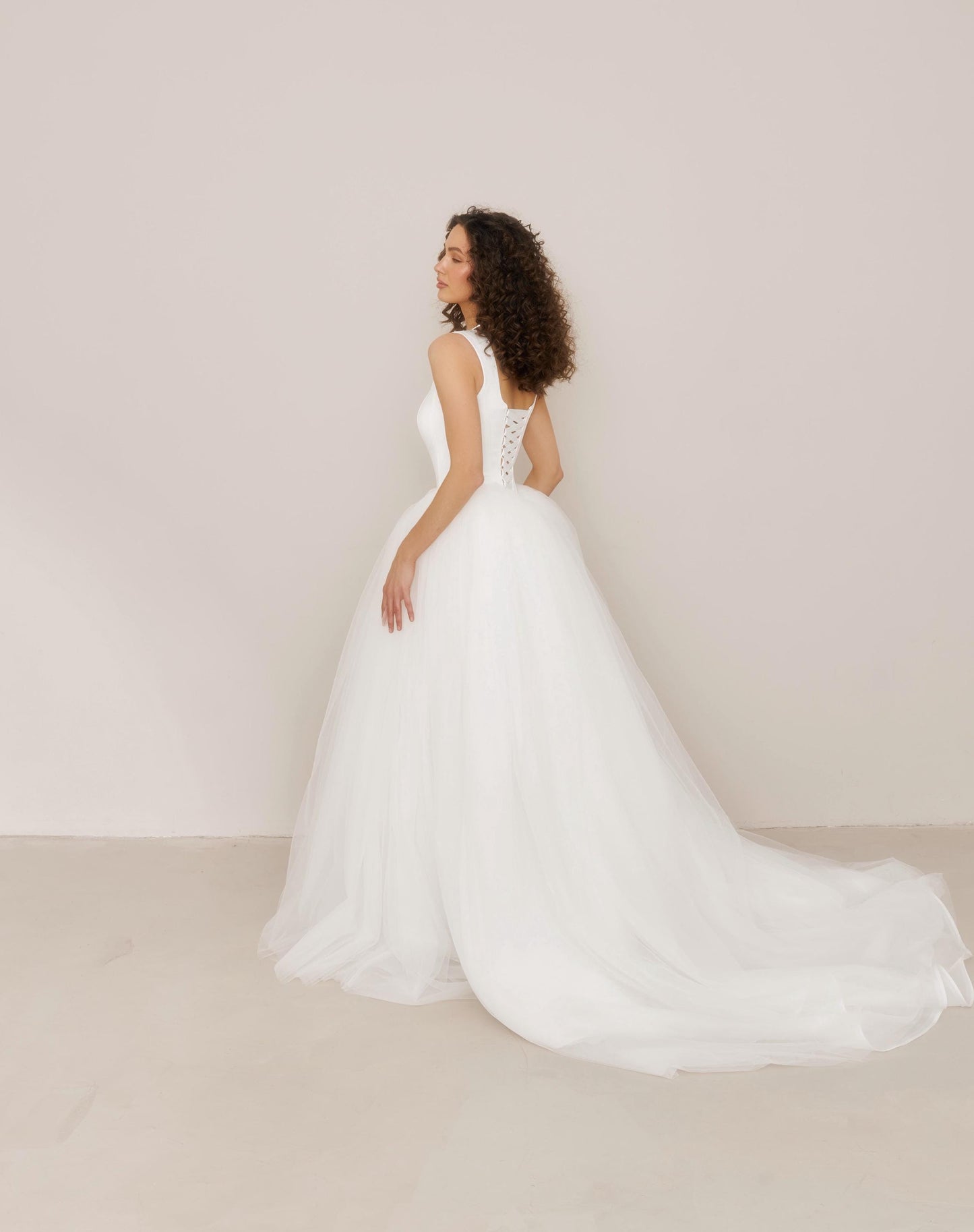 Tulle Basque Waist Wedding Dress: Corset Bodice, Square Neckline