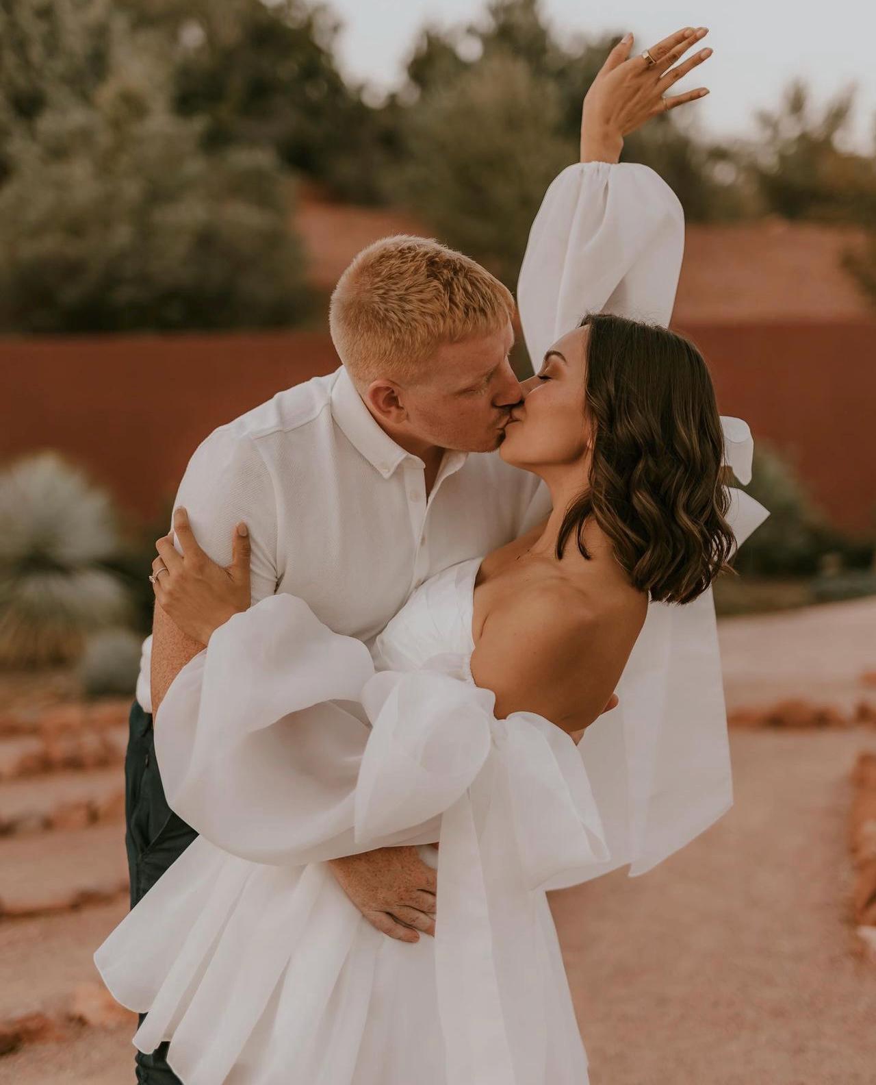 Short Wedding Dress: Organza Mini with Puffed Sleeves