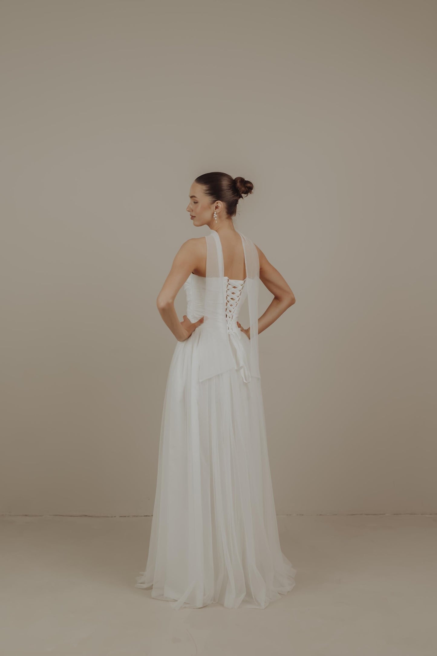 Set wedding corset and skirt, Minimalist Wedding Dress, Simple Wedding Dress, Sharf Neck wedding dress, Basques Waist Corset, Collette Set