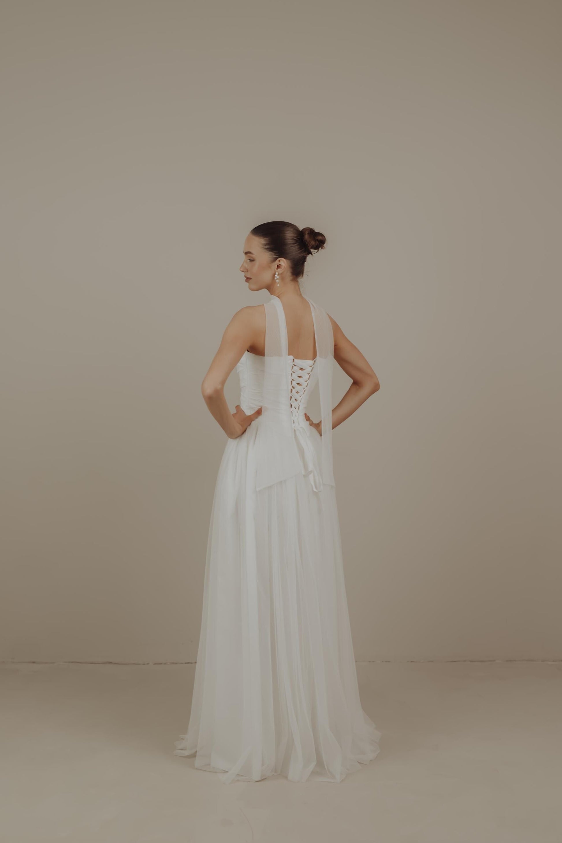 Set wedding corset and skirt, Minimalist Wedding Dress, Simple Wedding Dress, Sharf Neck wedding dress, Basques Waist Corset, Collette Set