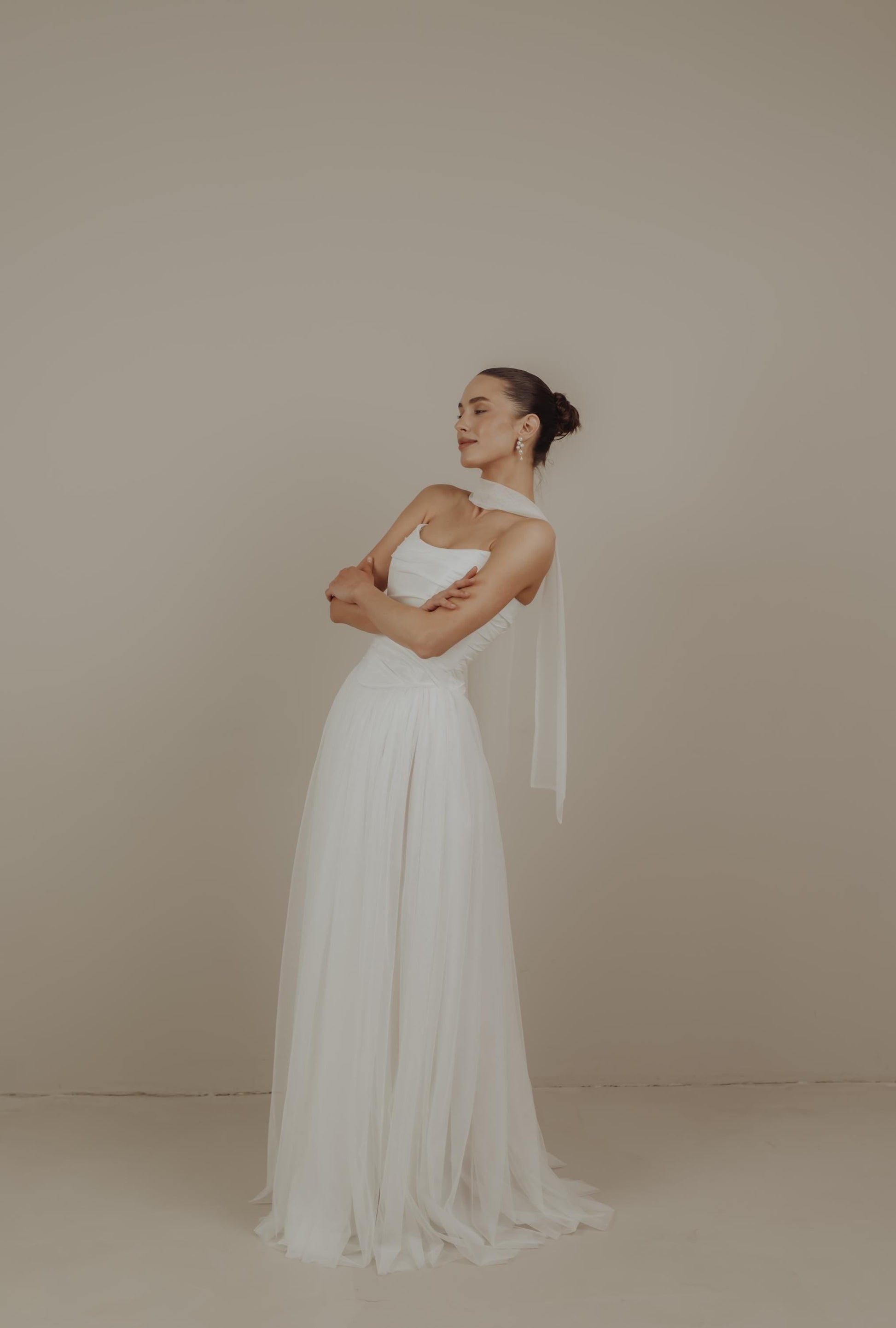 Set wedding corset and skirt, Minimalist Wedding Dress, Simple Wedding Dress, Sharf Neck wedding dress, Basques Waist Corset, Collette Set