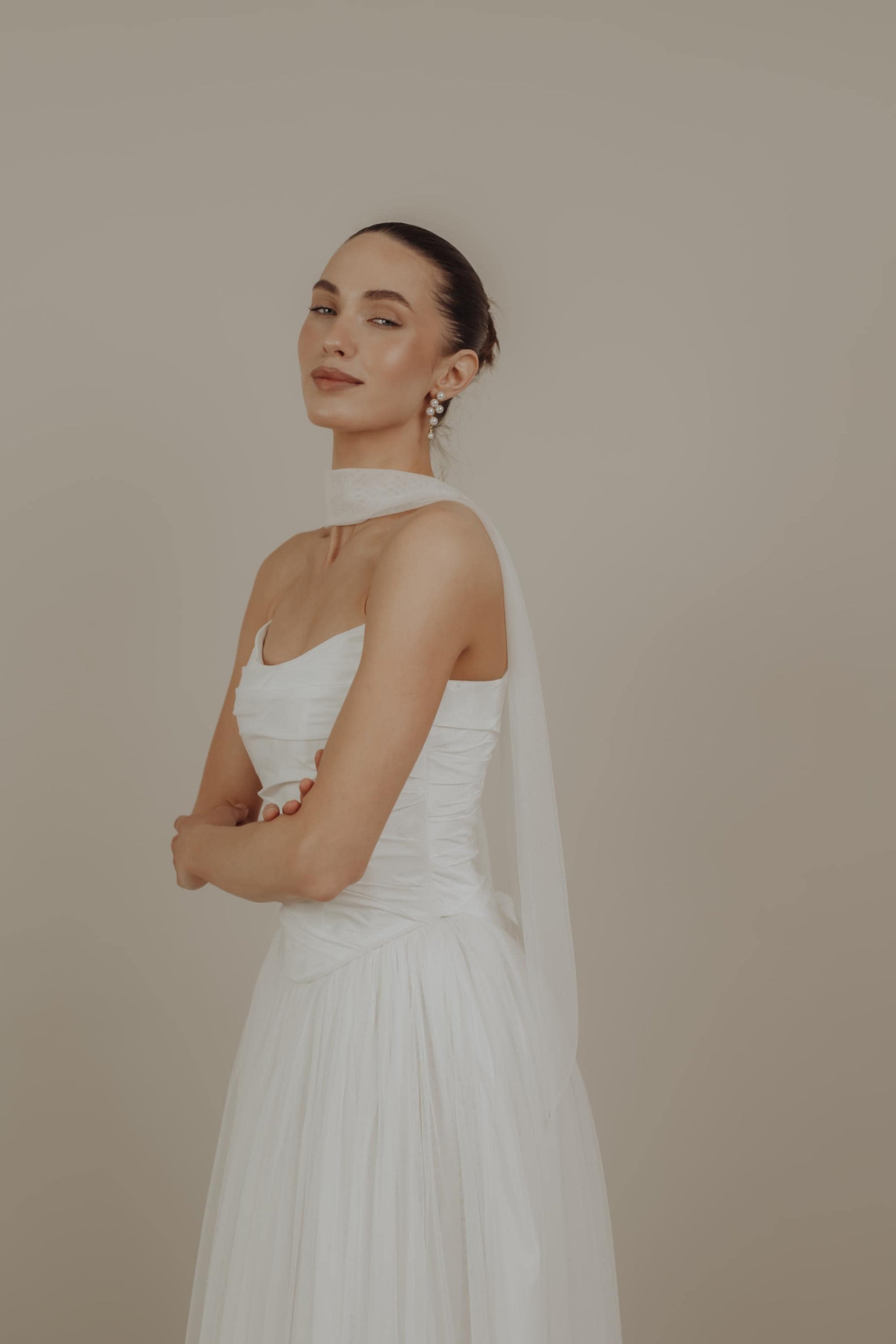 Set wedding corset and skirt, Minimalist Wedding Dress, Simple Wedding Dress, Sharf Neck wedding dress, Basques Waist Corset, Collette Set