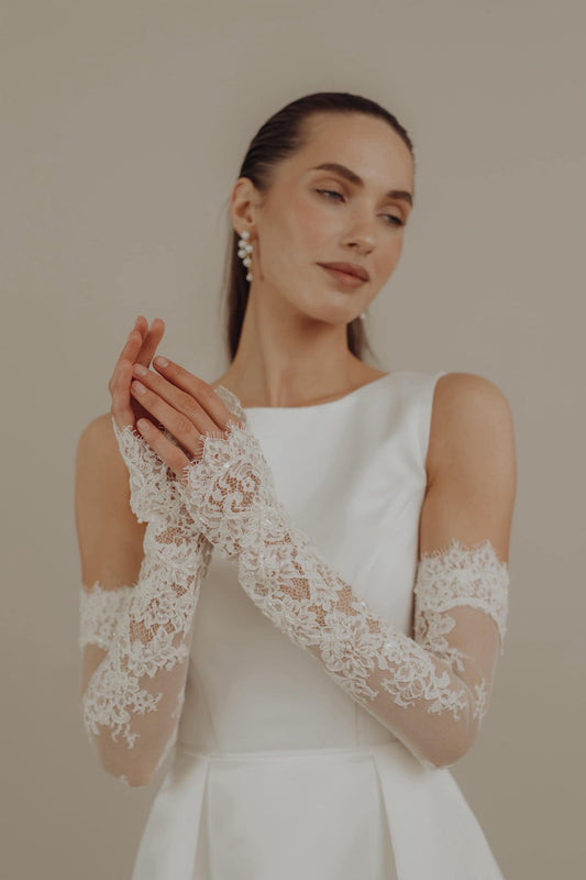 Lace Bridal Gloves: Beaded Wedding Sleeves, Vintage Style