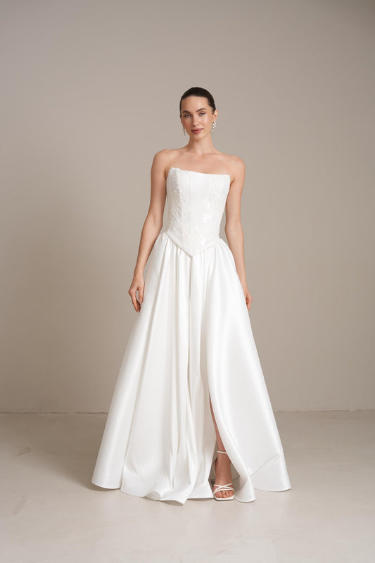 Hydrangea Lace Bridal Corset and Mikado Skirt Set: Modern Wedding Separates