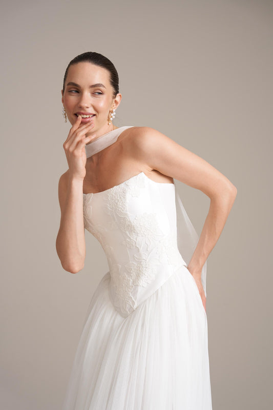Hydrangea Lace Wedding Corset and Tulle Skirt: Modern Bridal Separates