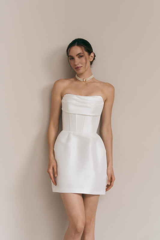 Mikado Mini Wedding Dress: Strapless Corset, Lace-Up Back